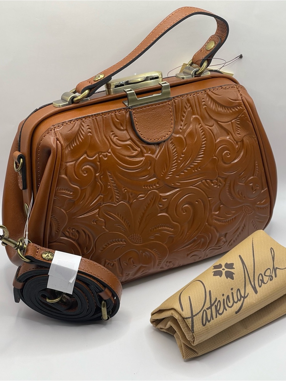 Patricia Nash NWT Gracchi Leather
Frame Satchel-Tooled Florence